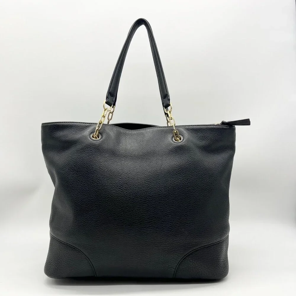 Tory Burch Black Pebbled Leather Carter Chain Tote Bag